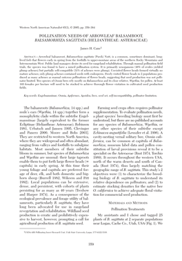 Pollination Needs of Arrowleaf Balsamroot, Balsamorhiza Sagittata (Heliantheae: Asteraceae)