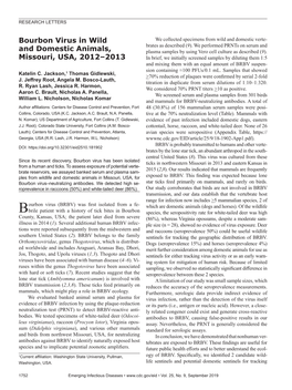 Bourbon Virus in Wild and Domestic Animals, Missouri, USA, 2012–2013