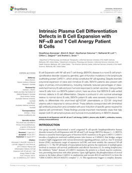 Intrinsic Plasma Cell Differentiation Defects in B Cell Expansion with Nf-Κb and T Cell Anergy Patient B Cells