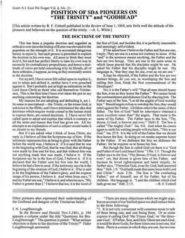 POSITION OFSDA PIONEERS on "THE TRINITY" and "GODHEAD"