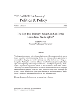 The Top Two Primary: What Can California Learn from Washington?