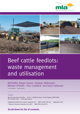 Beef Cattle Feedlots: Waste Management and Utilisation