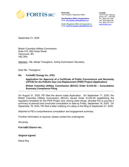 FEI PGR CPCN G-232-20 Consultation Summary