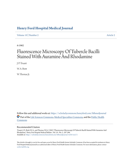 Fluorescence Microscopy of Tubercle Bacilli Stained with Auramine and Rhodamine J