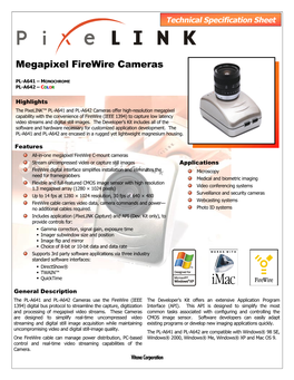 PL-A641, PL-A642 Megapixel Firewire Camera Datasheet