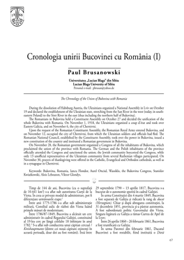 Cronologia Unirii Bucovinei Cu România (I)