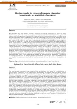 Biodiversidade Da Mirmecofauna Em Diferentes Usos Do Solo No Norte Mato-Grossense