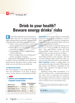 Beware Energy Drinks' Risks