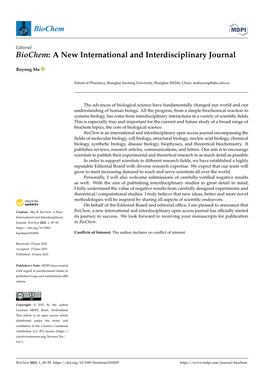 Biochem: a New International and Interdisciplinary Journal