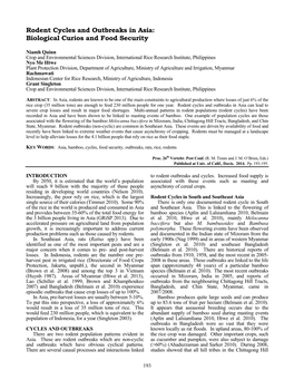 Rodent Cycles and Outbreaks in Asia: Biological Curios and Food Security