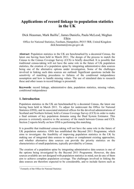 Applications of Record Linkage to Population Statistics in the UK