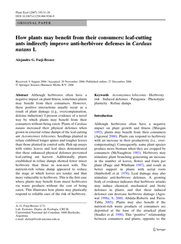 How Plants May Benefit from Their Consumers: Leaf-Cutting Ants Indirectly Improve Anti-Herbivore Defenses in Carduus Nutans L