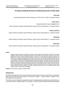 The Impact of Alkaloids Structures from Naturalcompounds on Public Health