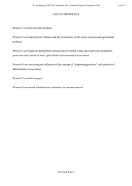 CE/AL/LP/En 1 LIST of PROTOCOLS Protocol 1 on Iron and Steel