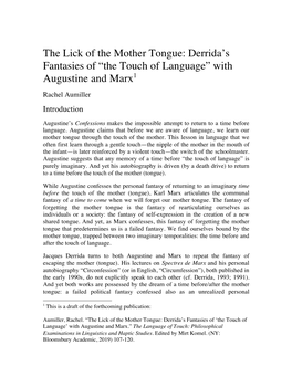 The Lick of the Mother Tongue: Derrida's Fantasies Of