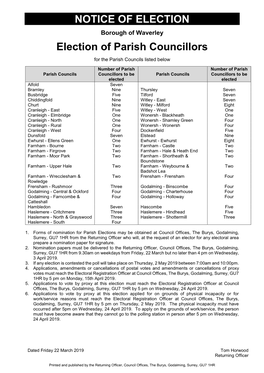 NOTICE of ELECTION Election of Parish Councillors