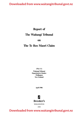 Report of the Waitangi Tribunal on the Te Reo Maori Claim