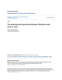 The Autecology and Reproductive Biology of Marsilea Vestita Hook. Et