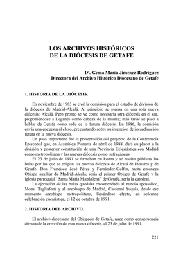 Los Archivos Históricos De La Diócesis De Getafe. Gema María Jiménez Rodríguez
