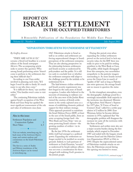 Report on Israeli Settlement in the Occupied Territories