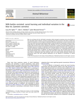 Milk Bottles Revisited: Social Learning and Individual Variation in the Blue Tit, Cyanistes Caeruleus