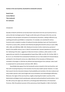 Famines in the Low Countries, Fourteenth to Nineteenth Centuries
