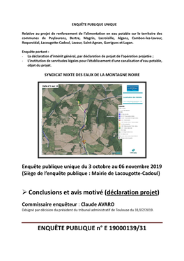 (Déclaration Projet) ENQUÊTE PUBLIQUE N° E 19000139/31