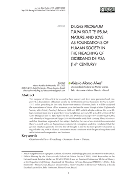 Diliges Proximum Tuum Sicut Te Ipsum: Nature and Love As Foundations of Human Society in the Preaching of Giordano De Pisa (14Th Century)1