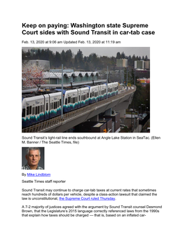 Washington State Supreme Court Sides with Sound Transit in Car-Tab Case