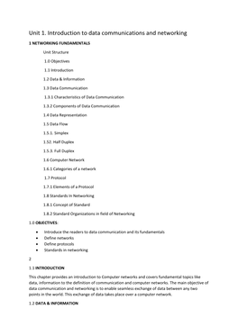 Unit 1. Introduction to Data Communications and Networking