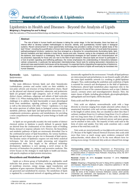 Lipidomics in Health and Diseases