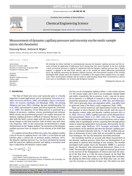 Measurement of Dynamic Capillary Pressure and Viscosity Via the Multi-Sample Micro-Slit Rheometer Doyoung Moon, Kalman B