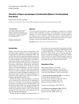 Checklist of Sapro-Mycophagous Cecidomyiids (Diptera: Cecidomyiidae) from Korea