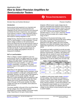 How to Select Precision Amplifiers for Semiconductor Testers Application Brief How to Select Precision Amplifiers for Semiconductor Testers