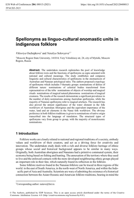 Spellonyms As Linguo-Cultural Onomastic Units in Indigenous Folklore