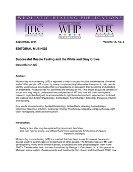 EDITORIAL MUSINGS Successful Muscle Testing and the White And