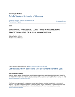 Evaluating Rangeland Conditions in Neighboring Protected Areas of Russia and Mongolia