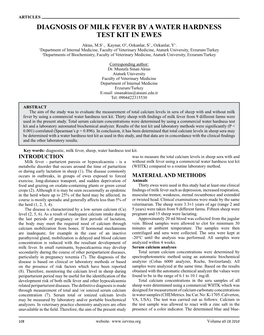 Diagnosis of Milk Fever by a Water Hardness Test Kit in Ewes