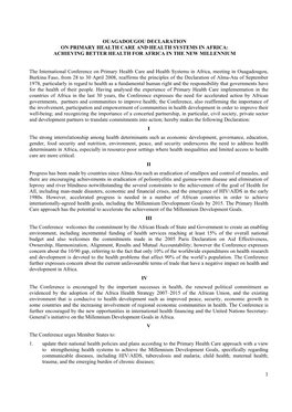 Ouagadougou Declaration on Primary Health Care and Health Systems in Africa: Achieving Better Health for Africa in the New Millennium