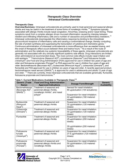 Therapeutic Class Overview Intranasal Corticosteroids