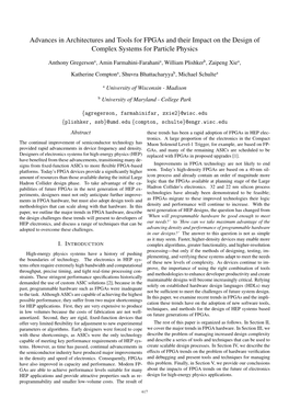 Advances in Architectures and Tools for Fpgas and Their Impact on the Design of Complex Systems for Particle Physics