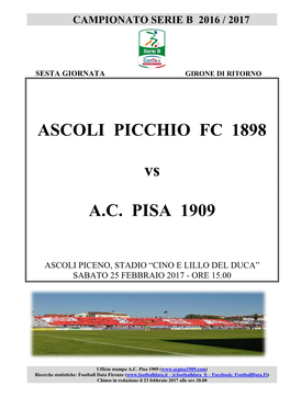 ASCOLI PICCHIO FC 1898 Vs A.C. PISA 1909