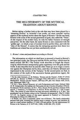 The Multiformity of the Mythical Tradition About Kronos