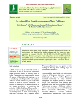 Screening of Field Bean Genotypes Against Major Pod Borers