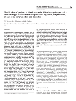 Mobilization of Peripheral Blood Stem Cells Following Myelosuppressive Chemotherapy: a Randomized Comparison of Filgrastim, Sarg