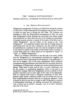 Middle Wittgenstein" : from Logical Atomism to Practical Holism*