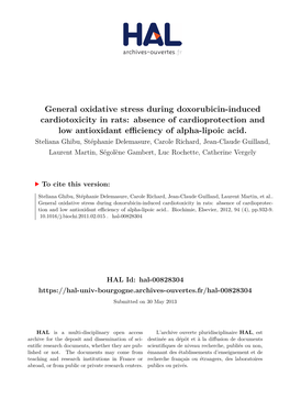 General Oxidative Stress During Doxorubicin-Induced Cardiotoxicity in Rats: Absence of Cardioprotection and Low Antioxidant Eﬀiciency of Alpha-Lipoic Acid