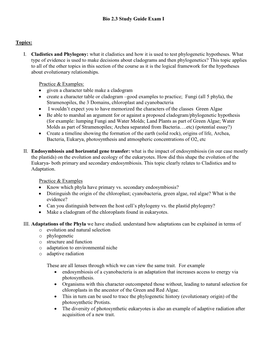 I. Cladistics and Phylogeny: What It Cladistics and How It Is Used to Test Phylogenetic Hypotheses