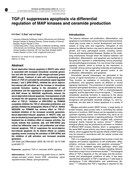 TGF-B1 Suppresses Apoptosis Via Differential Regulation of MAP Kinases and Ceramide Production