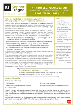 KT PROBLEM MANAGEMENT Advanced Troubleshooting Skills For